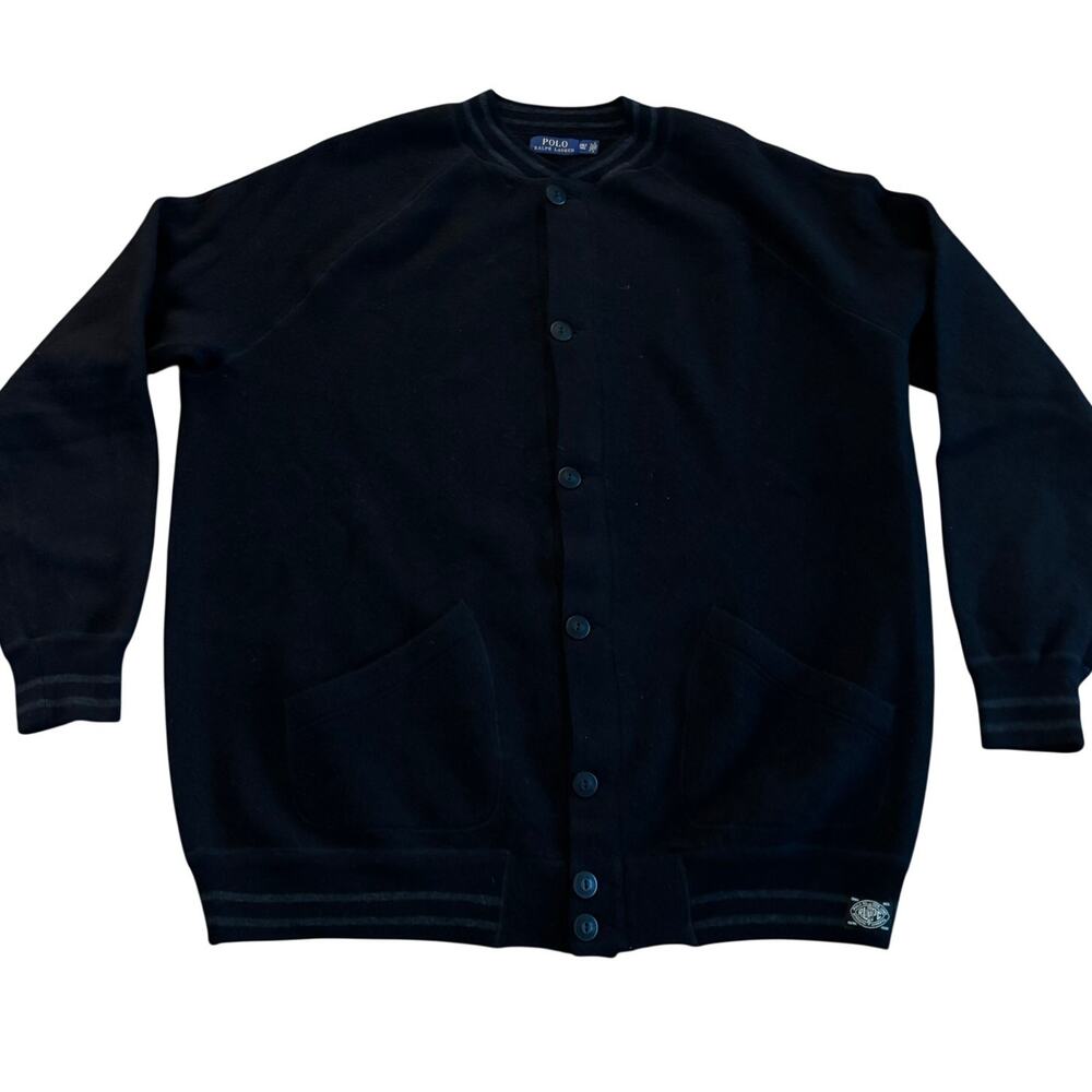 Polo Ralph Lauren Black Varsity Jacket Wool Blend Bomber Style Mens Size 2XLT